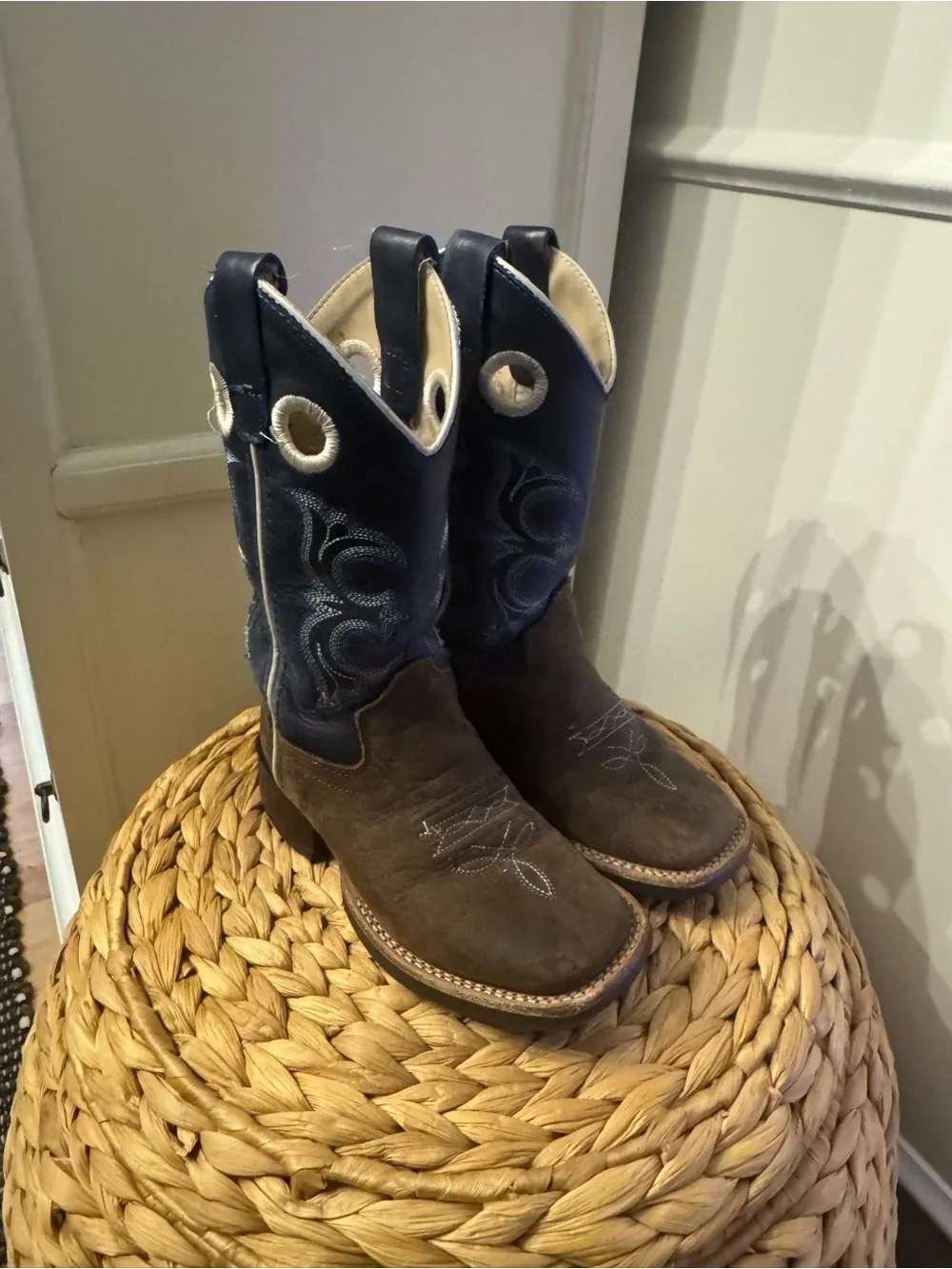 Kids Navy and Brown Western Pull-On Boots